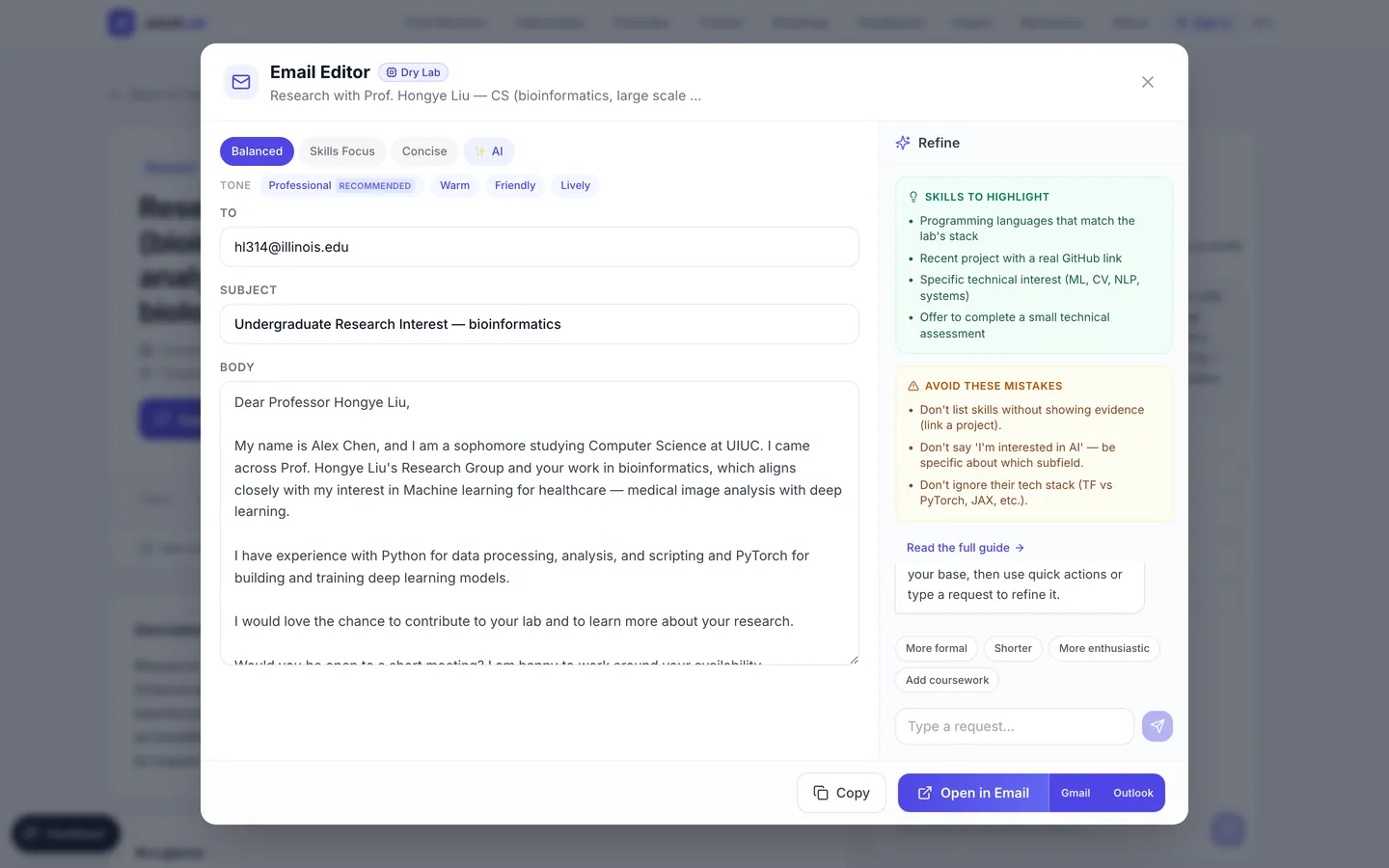 Draft a grounded cold email